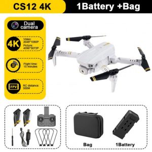 2.4g Rc Drone Rechargeable Mini Folding Quadcopter 4 Channels CS12 Hd 4k Dual Camera Remote Control Drone With Bag Grey Dual Camera 1 Battery  |   RC Drones RC Drones Grey Dual Camera 1 Battery