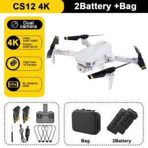 2.4g Rc Drone Rechargeable Mini Folding Quadcopter 4 Channels CS12 Hd 4k Dual Camera Remote Control Drone With Bag Grey Dual Camera 2 Battery  |   RC Drones RC Drones Grey Dual Camera 2 Battery