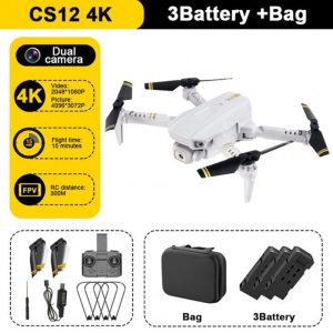 2.4g Rc Drone Rechargeable Mini Folding Quadcopter 4 Channels CS12 Hd 4k Dual Camera Remote Control Drone With Bag Grey Dual Camera 3 Battery  |   RC Drones RC Drones Grey Dual Camera 3 Battery