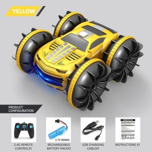 2in1 Rc Car 2.4ghz Remote Control Boat Waterproof Radio Controlled Stunt Car 4wd Vehicle All Terrain Beach Pool Toys For Boys Yellow single remote control  |   RC Cars RC Cars RC Cars