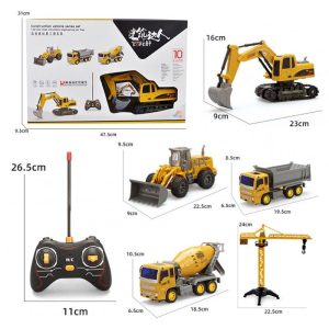 5 In 1 Electric Remote Control Inertial Alloy Engineering Vehicle Set Excavator Bulldozer Children Rc Car Model Toy As shown  |   RC Cars RC Cars As shown