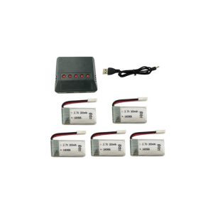 5PCS/Set 3.7V 300mAh Lithium Battery with 5-in-1 Charger for H8 H22 Eachine H8 Mini Quadcopter Spare Parts Drone Battery Charger as shown  |   RC Accessories RC Accessories As shown