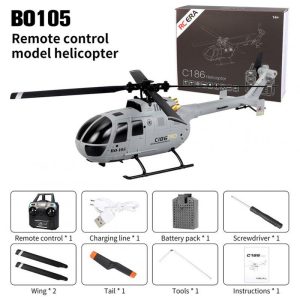 C186 Pro 2.4ghz RC Helicopter 4ch Bo105 6-shaft Gyroscope Electric Flybarless RC Aircraft 1 Battery Grey  |   RC Helicopters RC Drones & Vehicles 1 battery + Grey