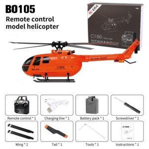 C186 Pro 2.4ghz RC Helicopter 4ch Bo105 6-shaft Gyroscope Electric Flybarless RC Aircraft 1 Battery Orange  |   RC Helicopters RC Drones & Vehicles 1 battery + Orange