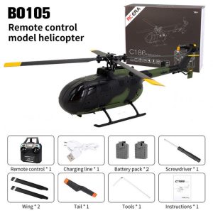 C186 Pro 2.4ghz RC Helicopter 4ch Bo105 6-shaft Gyroscope Electric Flybarless RC Aircraft 2 Batteries Camouflage  |   RC Helicopters RC Drones & Vehicles 2 batteries + Camouflage