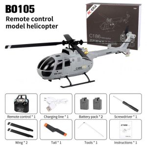 C186 Pro 2.4ghz RC Helicopter 4ch Bo105 6-shaft Gyroscope Electric Flybarless RC Aircraft 2 Batteries Grey  |   RC Helicopters RC Drones & Vehicles 2 batteries + Grey