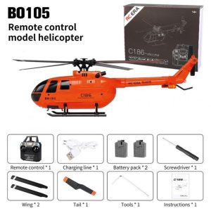 C186 Pro 2.4ghz RC Helicopter 4ch Bo105 6-shaft Gyroscope Electric Flybarless RC Aircraft 3 Batteries Orange  |   RC Helicopters RC Drones & Vehicles 3 batteries + Orange