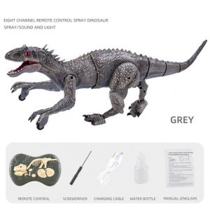 Children Rc Spray Dinosaur Model 2.4g Eight-channel Simulation Walking Electric Dinosaur Toy With Sound Light Gray  |   RC Cars RC Cars Gray