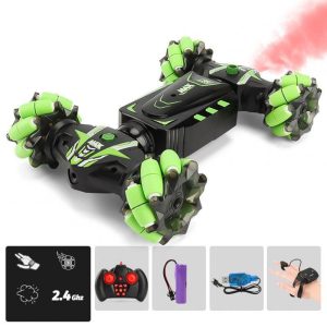 Jc01 Remote Control Spray Stunt Car Traverse Wheel Light Sound Multi-function Remote Control Vehicle Green Dual Remote  |   RC Cars RC Cars Green Dual Remote