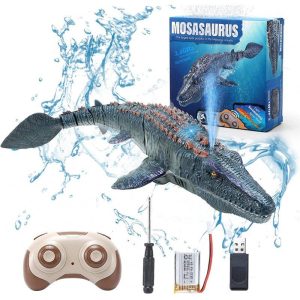 Remote Control Dinosaur For Kids Mosasaurus Diving Toys Rc Boat With Light Spray Water For Swimming Pool Lake Bathroom Ocean Protector Bath Toys grey  |   RC Boats RC Boats Grey