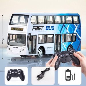 Wireless Remote Control Bus with Light Simulation Electric Large Double-decker Bus Blue Double Decker Bus  |   RC Cars RC Cars Blue Double Decker Bus