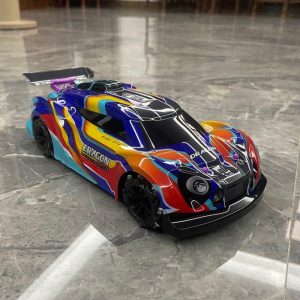 Children 2.4g Remote Control Car 1:14 4WD Electric Rechargeable High Speed Drift Spray Racing Car With Music Light blue  |   RC Cars RC Cars Blue